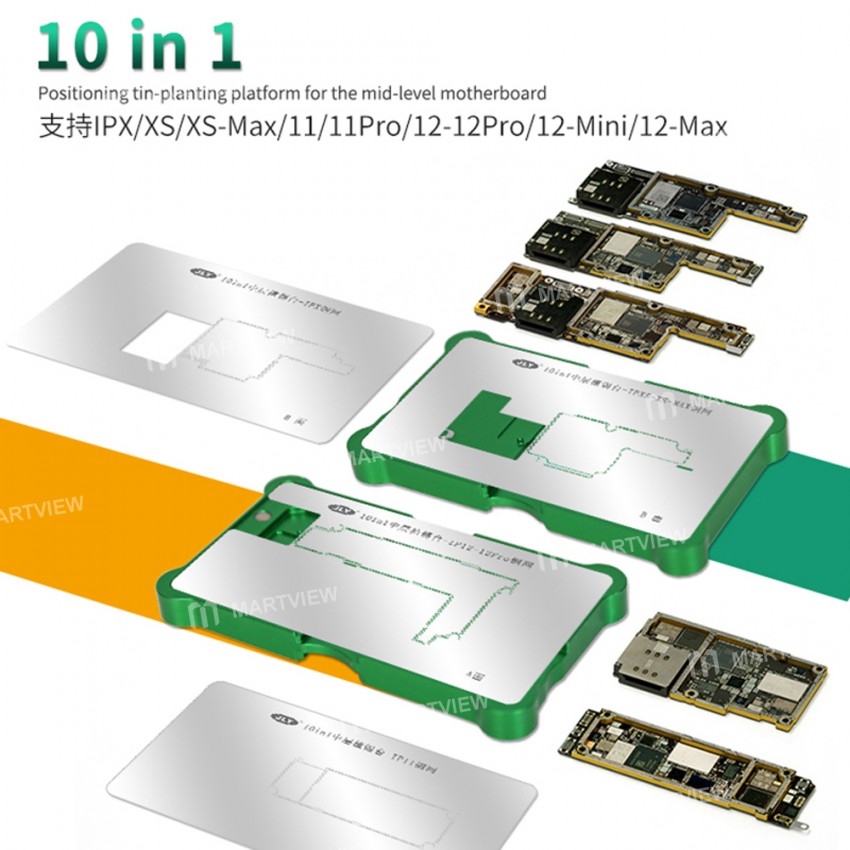 BEST 10-in-1 Motherboard middle layer BGA Planting Tin Template Platform Set for iPhone X to 13Pro M