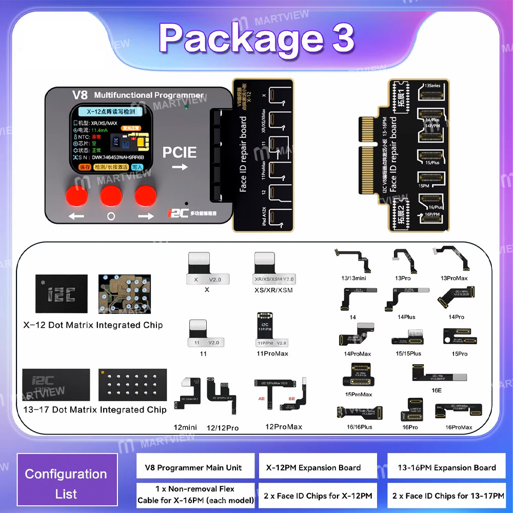 i2c v8-dot-matrix-smart-programmer-supports-face-dot-matrix-repair-for-iphone-x-to-17pm-18