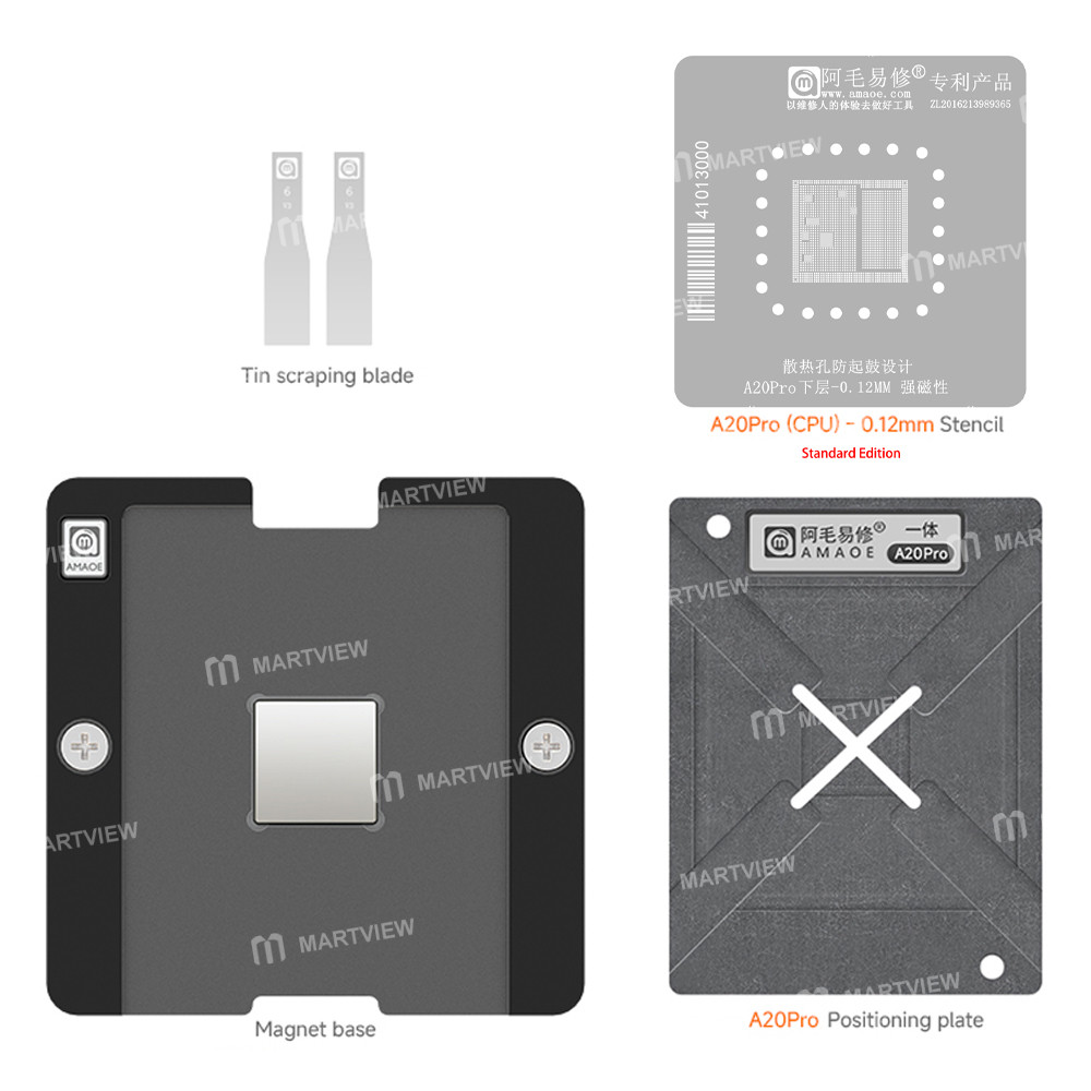 amaoe 012mm-a20-pro-lower-layer-cpu-bga-reballing-stencil-tin-plating-platform-set-for-iphone-18p-18