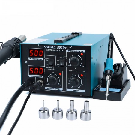 Yihua 852D+ 740W 2-in-1 Hot Air Gun + Soldering Iron Tips Digital Display Desoldering Rework Station