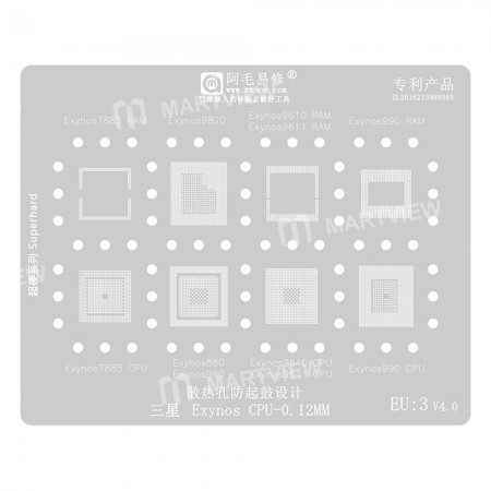 Amaoe EU:3 BGA Reballing Stencil Net for Samsung CPU Exynos 7885RAM / 9820 / 9610 RAM / 7885 CPU / 980 / 9610