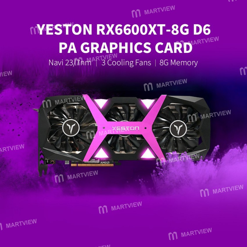 Yeston RX6600XT 8G / 128bit / GDDR6 PA Gaming Graphics Card with 3 Large Size Fans and Breathing Lig