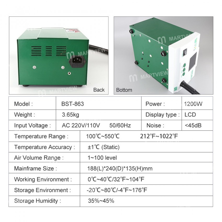 BEST 863 Lead-Free Intelligent LCD Digital Display Thermostatic Heat Gun Rework Station
