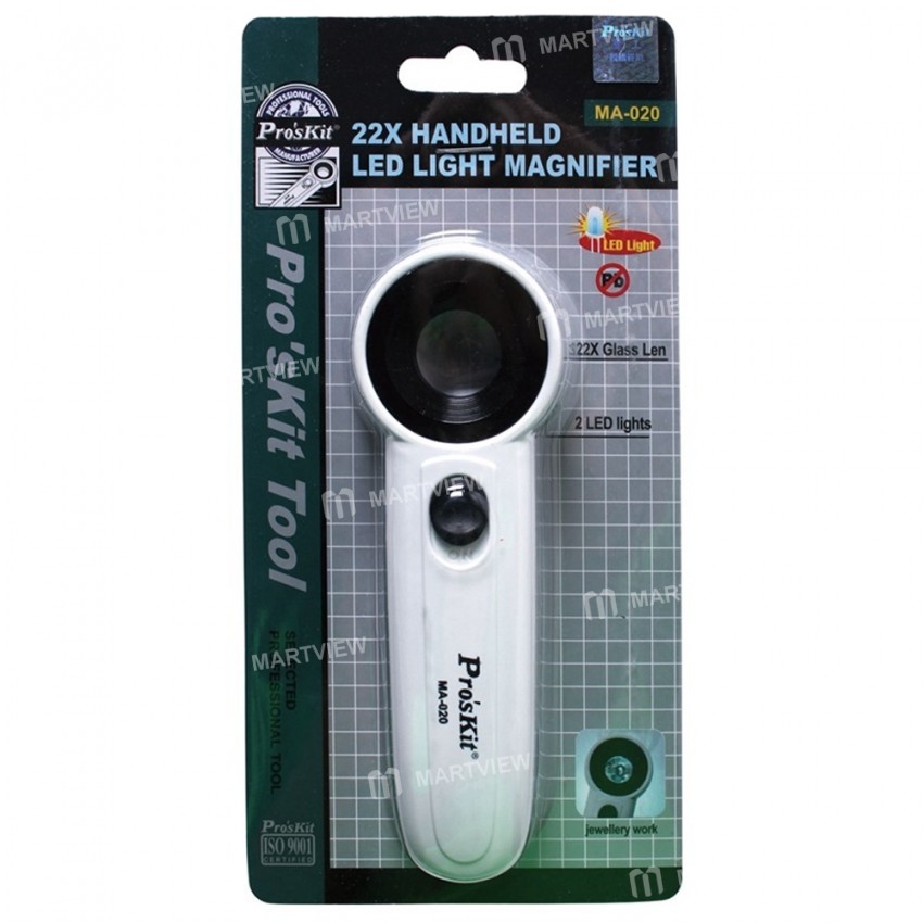 Pro'sKit MA-020 Hand Hold 22X High-Expansion Magnifying Glass with LED Light