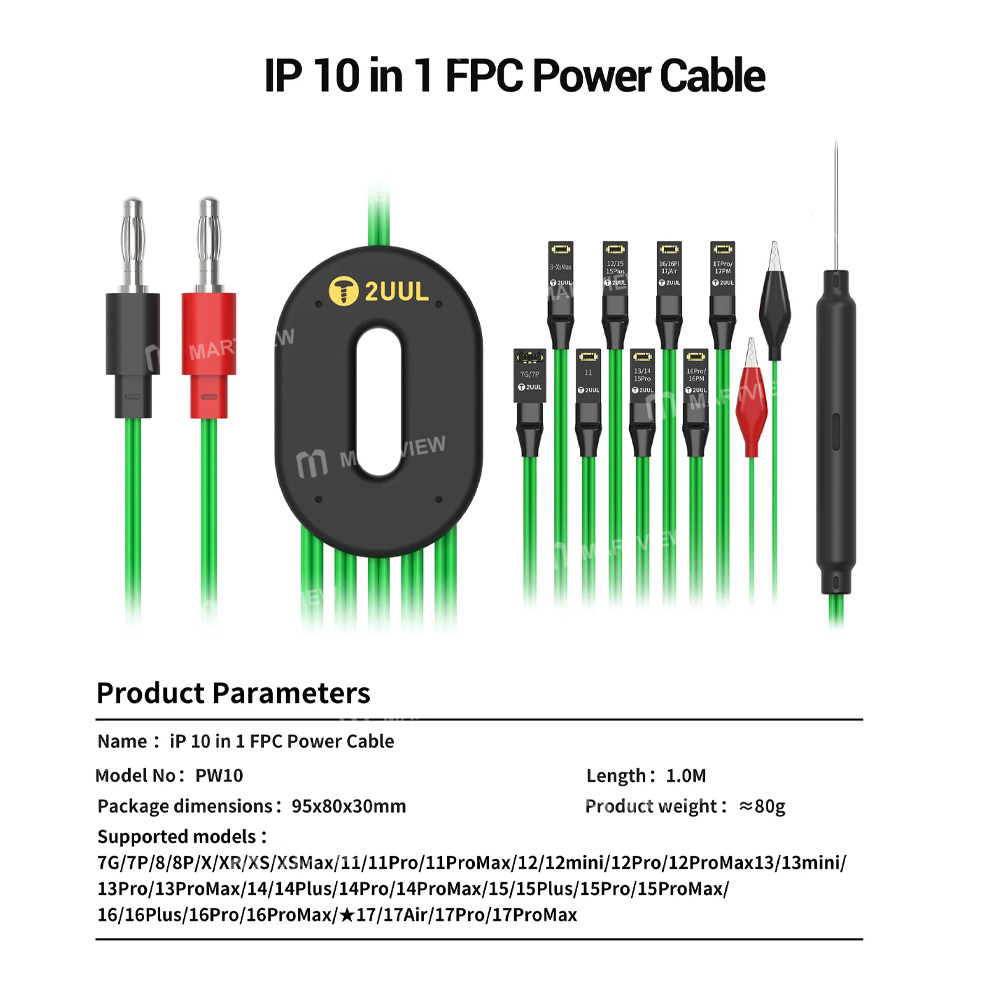 2uul pw10-ip-series-10-in-1-fpc-power-cable-for-iphone-7g-to-17pro-max-power-on-test-and-repair-6