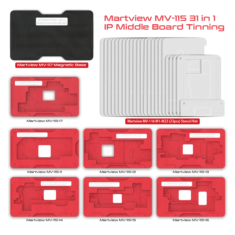 Martview MV-115 31 in 1 IP Middle Board Tinning BGA Reballing Platform for iPhone X to IP17 Pro Max5