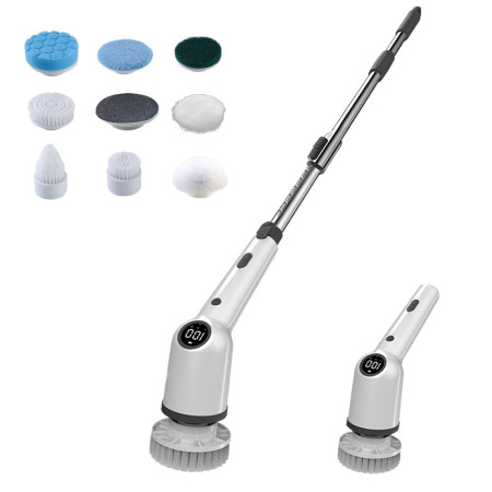 Cordless Electric Scrubber 360 Degree 3 Speed Power Cleaning Brush Scrubber with 8 Interchangeable Brush Heads and Adjustable Extension Arm for Bathroom Floor Shower Bathtub Glass Auto
