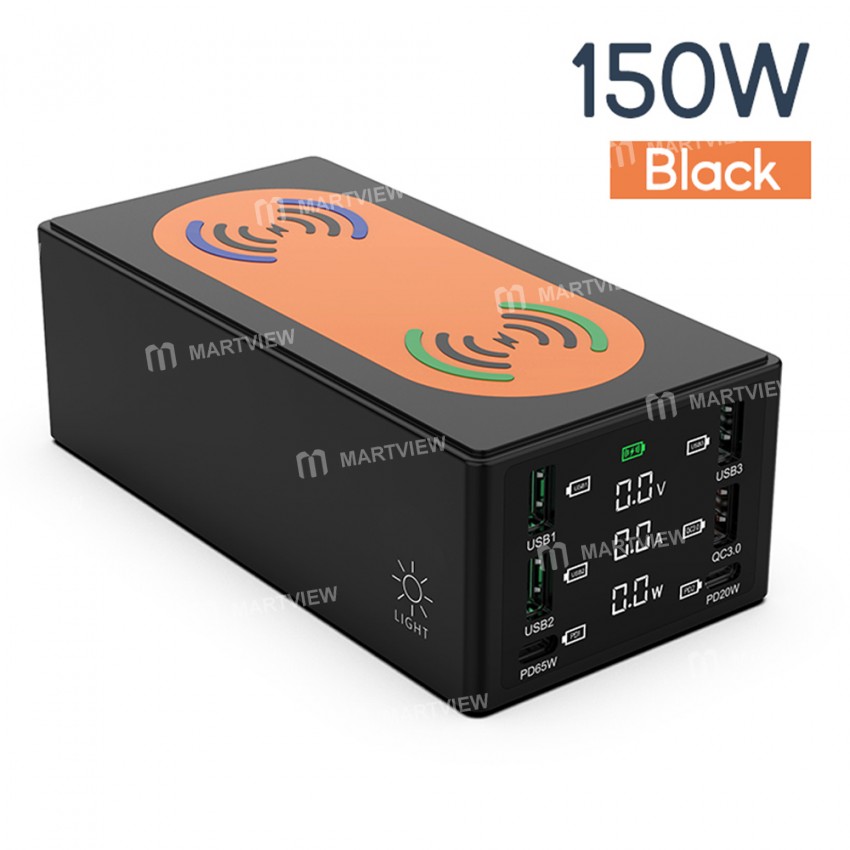 Multi-port 150W QC3.0 Wireless Fast Charging Station with Type-C PD 65W Fast Charging