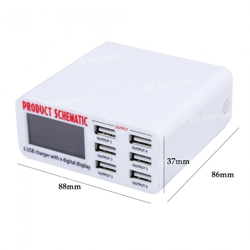 Usb Hub 899 Multi-function 9A 5V 100-240V 6 Port USB Fast Charger Quick Charging Station With LCD Di