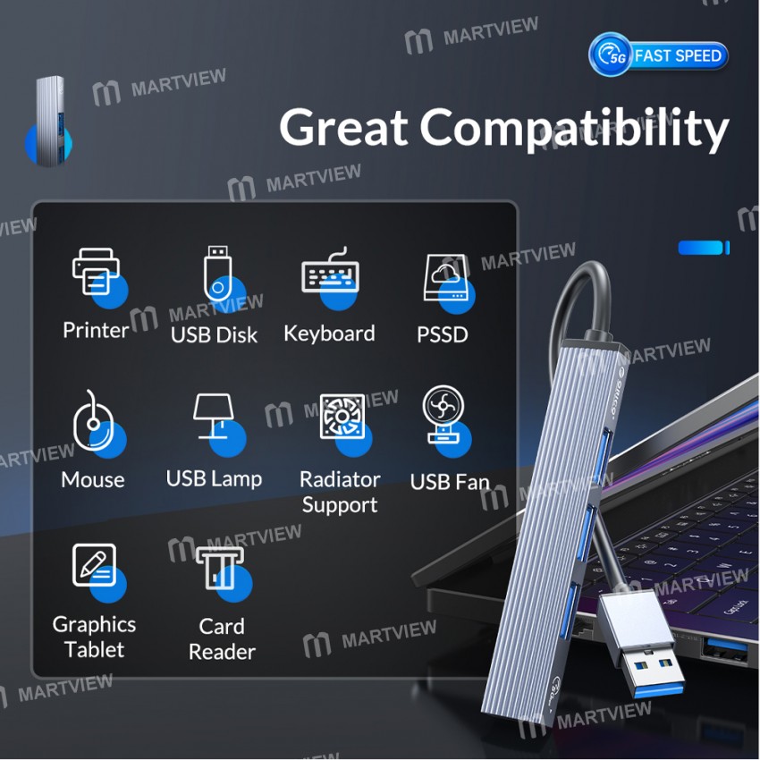 Orico AH-A13/AH-A12F Aluminum Alloy 4-Port USB 3.0 HUB OTG Adapter for Laptop/Desktop Computer