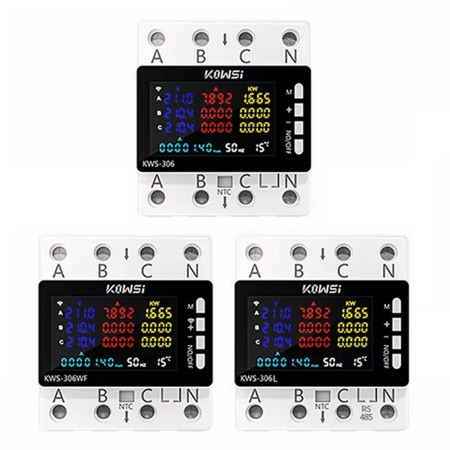 KWS-306 Series HD Color Screen Three-Phase Four-Wire Rail-Mounted Multifunction Meter with RS485 Communication & WiFi