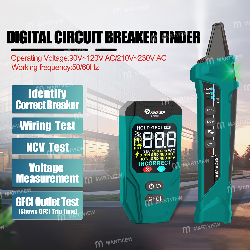 tooltop et32-smart-ai-mode-digital-circuit-breaker-finder-gfci-outlet-tester-with-ncv-function-2