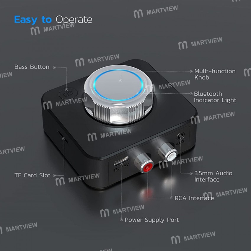 Bluetooth 5.0 Wireless Audio Receiver with 3.5 AUX Jack Support TF card Playback