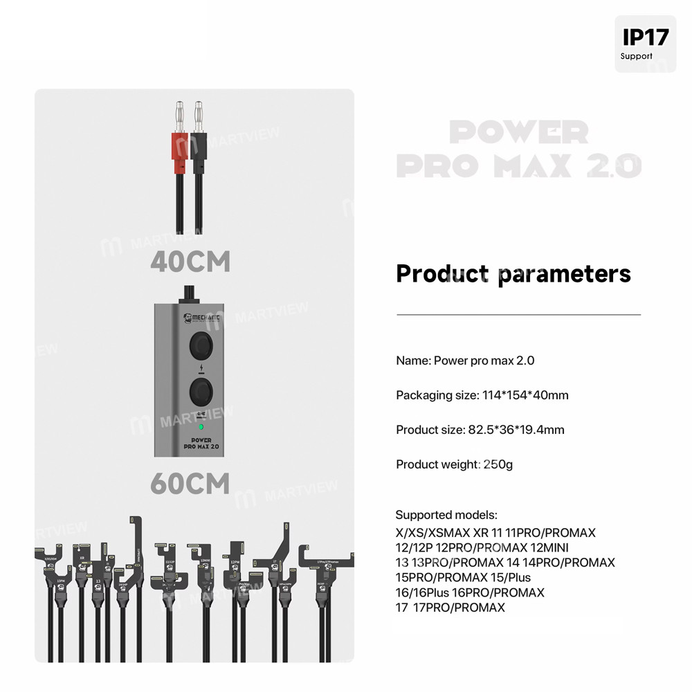 mechanic power-pro-max-20-power-supply-boot-cable-with-double-connection-seat-for-iphone-x-to-17pro-