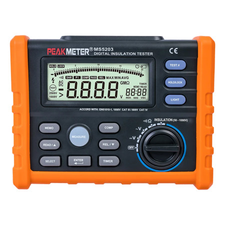 PEAKMETER MS5203 Digital Insulation Resistance Meter Tester – Multimeter & Megohm Meter, 0.01‑10 GΩ Range