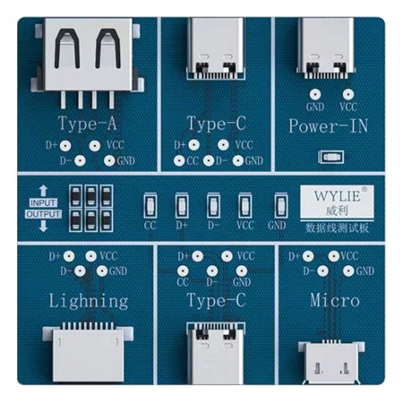 Wylie USB Data Cable On-Off Detection Board for Lightning / Micro / Type-C Data Cable Testing
