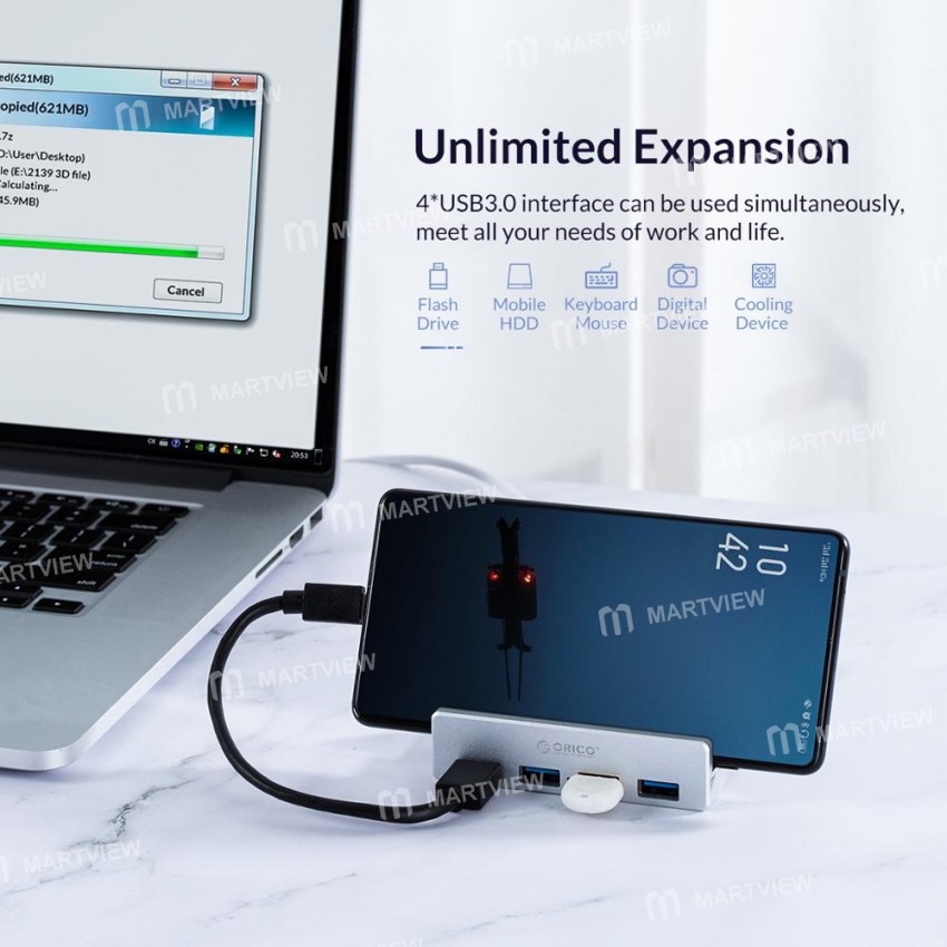Orico Aluminum External 4 Ports Clip-type USB 3.0 HUB