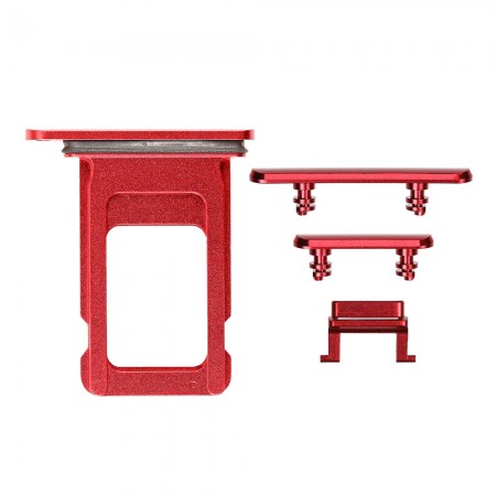 Replacement Side Buttons Set with Single SIM Card Tray for iPhone XR - Red