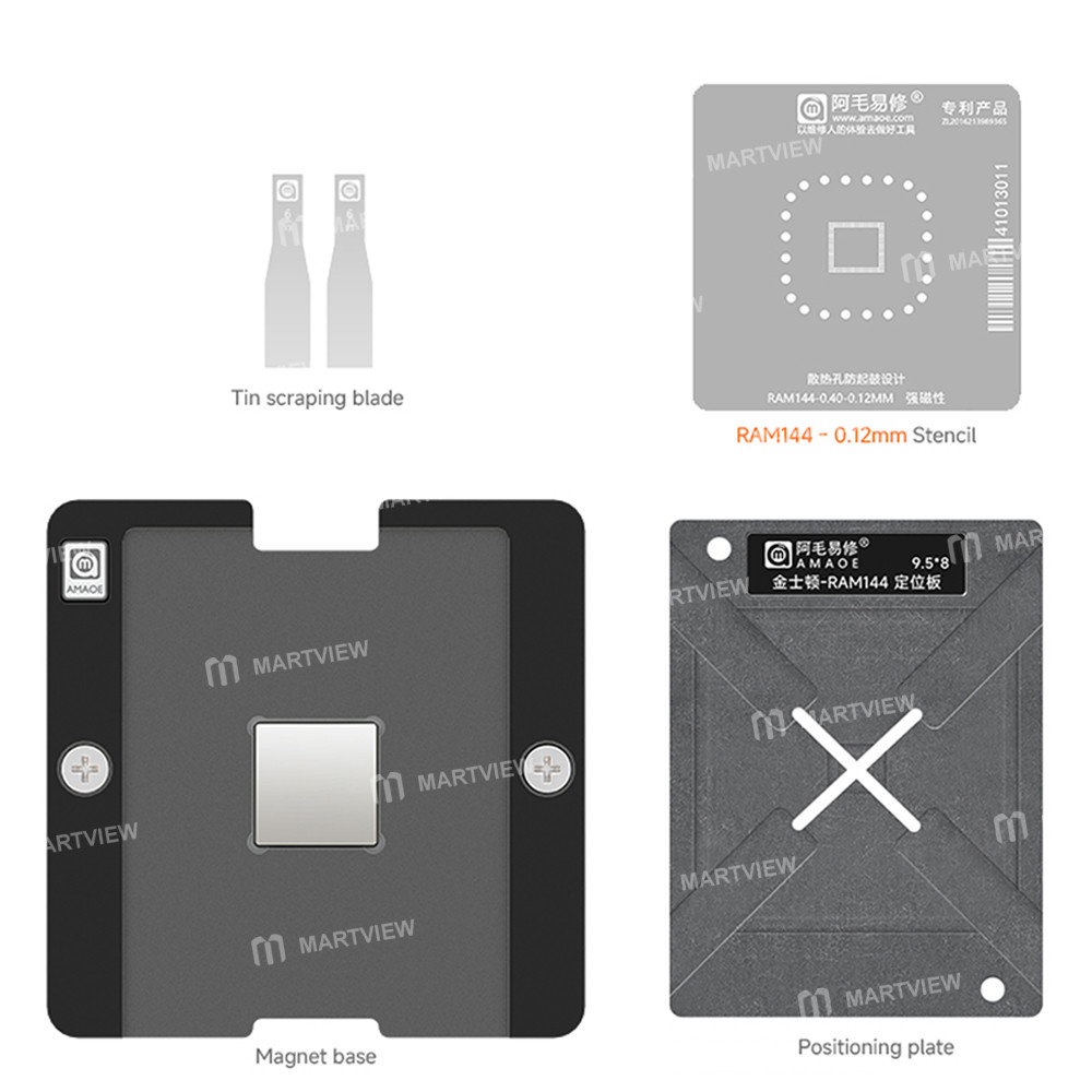 amaoe 012mm-kingston-ram144-04-spacing-memory-chips-bga-reballing-stencil-tin-plating-platform-set-2