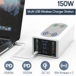 Multi-port 150W QC3.0 Wireless Fast Charging Station with Type-C PD 65W Fast Charging