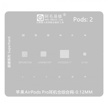 Amaoe Pods:2 0.12mm Apple AirPods Pro Headphone Compartment Comprehensive BGA Reballing Stencil