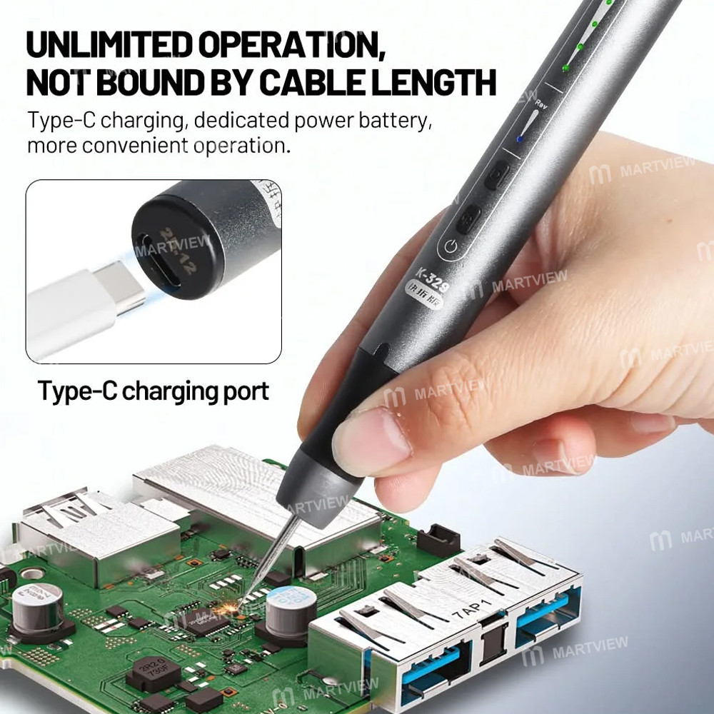 Kaisi 329 Multifunction Charging Polish Pen with 9Pcs Grinding Heads for Motherboard CPU IC Polishin