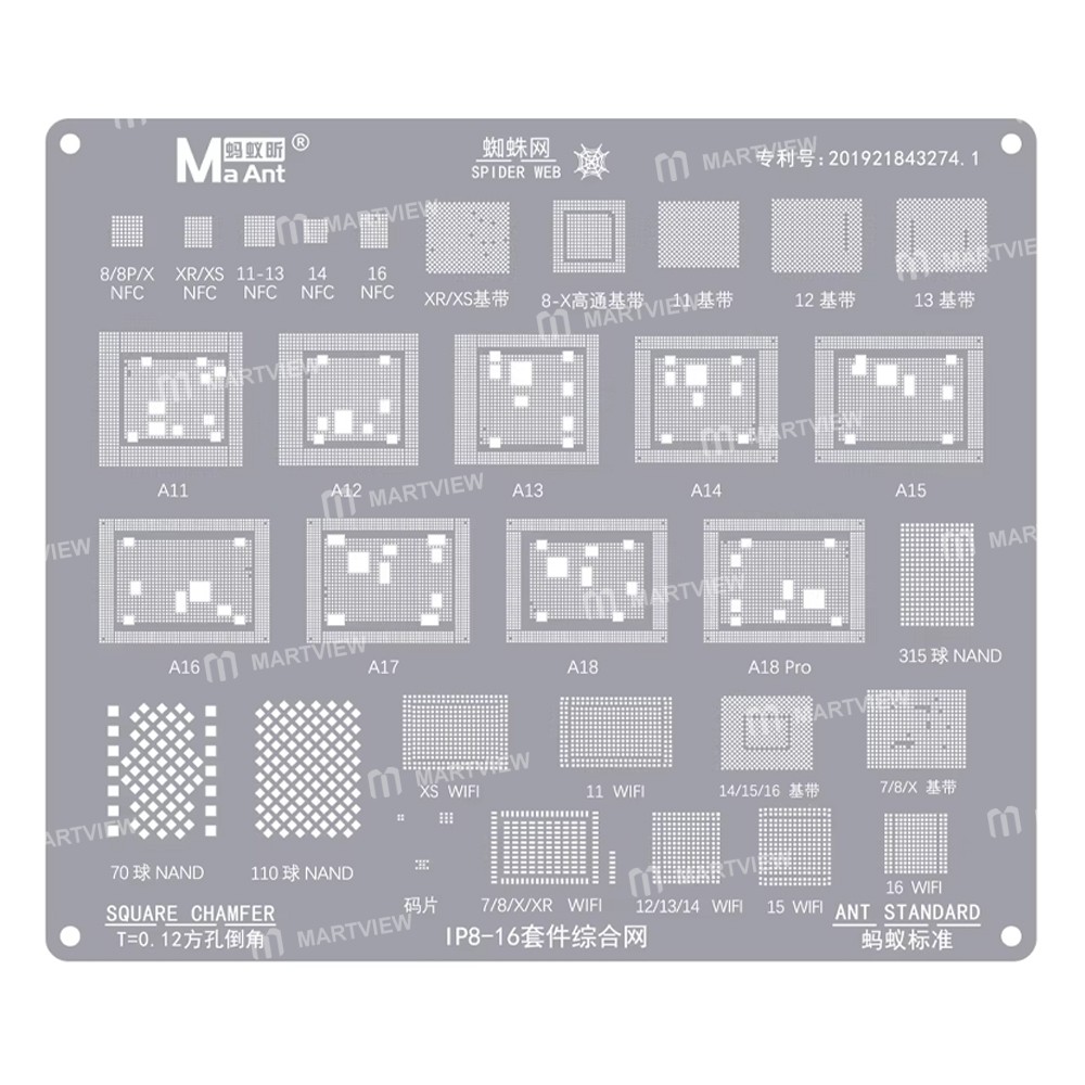 maant wifi-baseband-cpu-nfc-comprehensive-bga-reballing-stencil-for-iphone-8-to-16pro-max