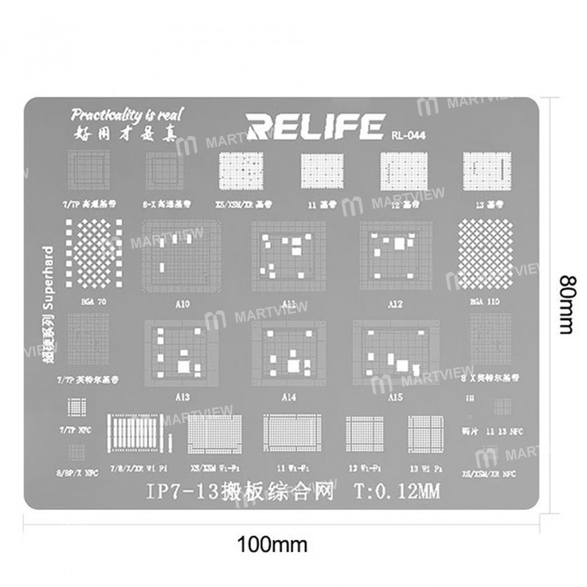 Relife RL-044 0.12mm Tin Planting Stencils for iPhone 7 to 13 CPU/Baseband/WiFi/NFC /BGA Repair