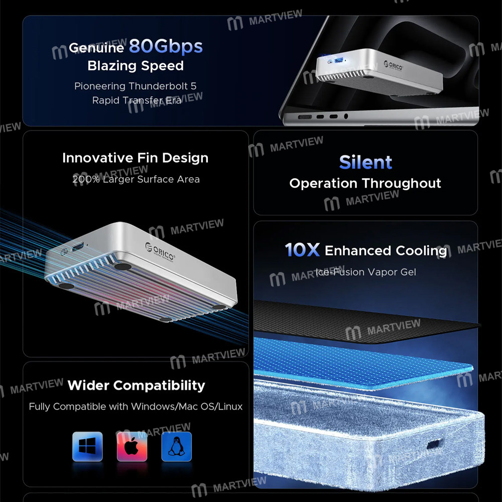 orico x50pro-aluminum-alloy-thunderbolt-5-80gbps-m2-nvme-ssd-enclosure-supports-expansion-up-to-8tb-