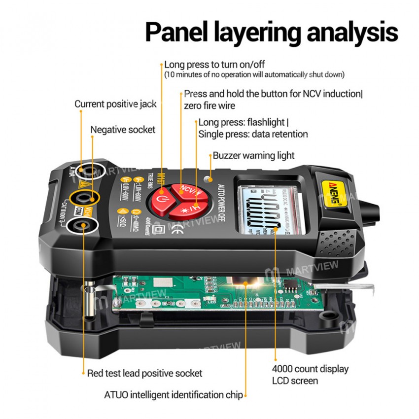 Aneng M167 4000 Counts Professional True RMS Digital Multimeter with Flashlight