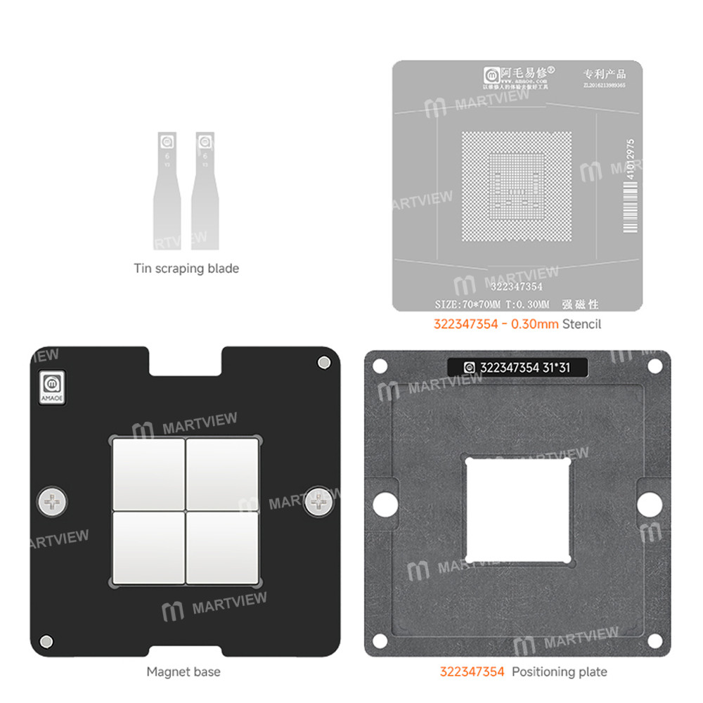amaoe 030mm-322347354-chip-bga-reballing-stencil-tin-plating-platform-set-2