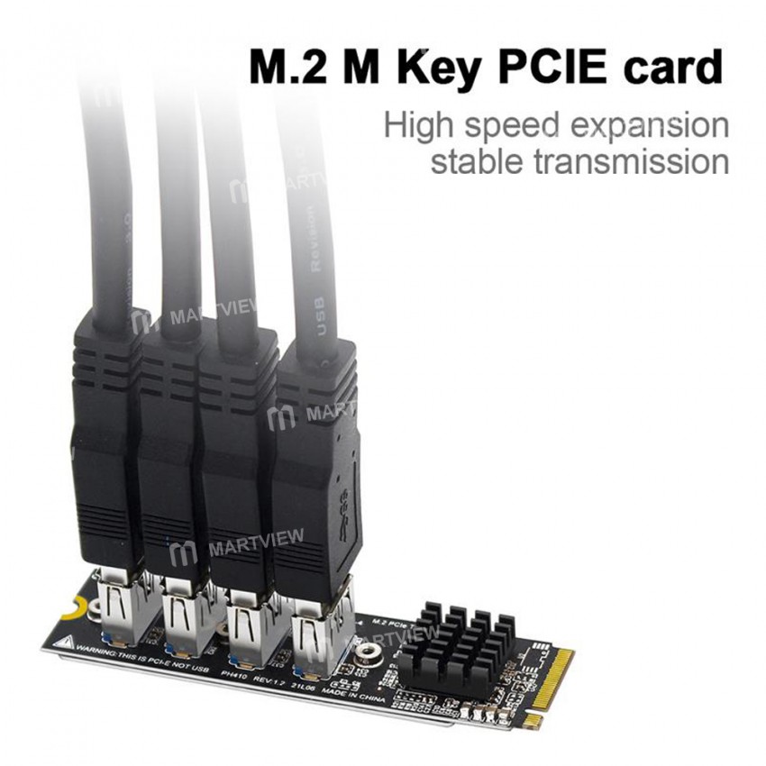 ASM1184E PH410 4-Port M.2 to PCI-E USB 3.0 Extender Riser Adapter Card for Mac os / Windows / Linux