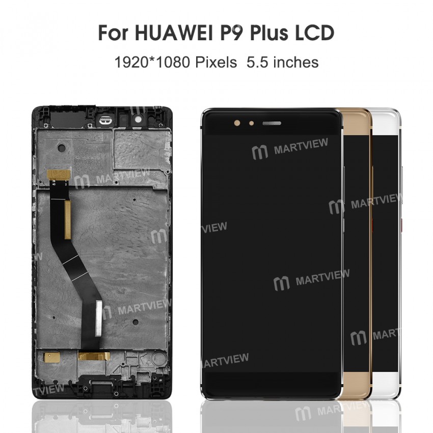 LCD Display Touch Screen Digitizer Assembly Replacement with Frame for Huawei P9 Plus - Black