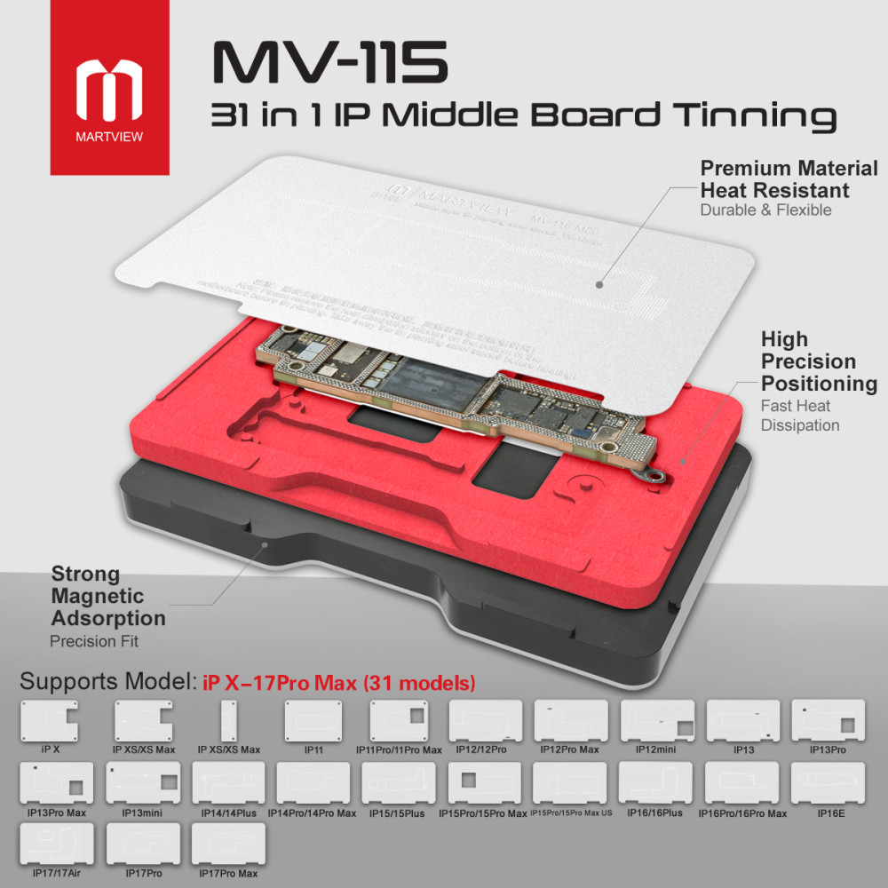 Martview MV-115 31 in 1 IP Middle Board Tinning BGA Reballing Platform for iPhone X to IP17 Pro Max