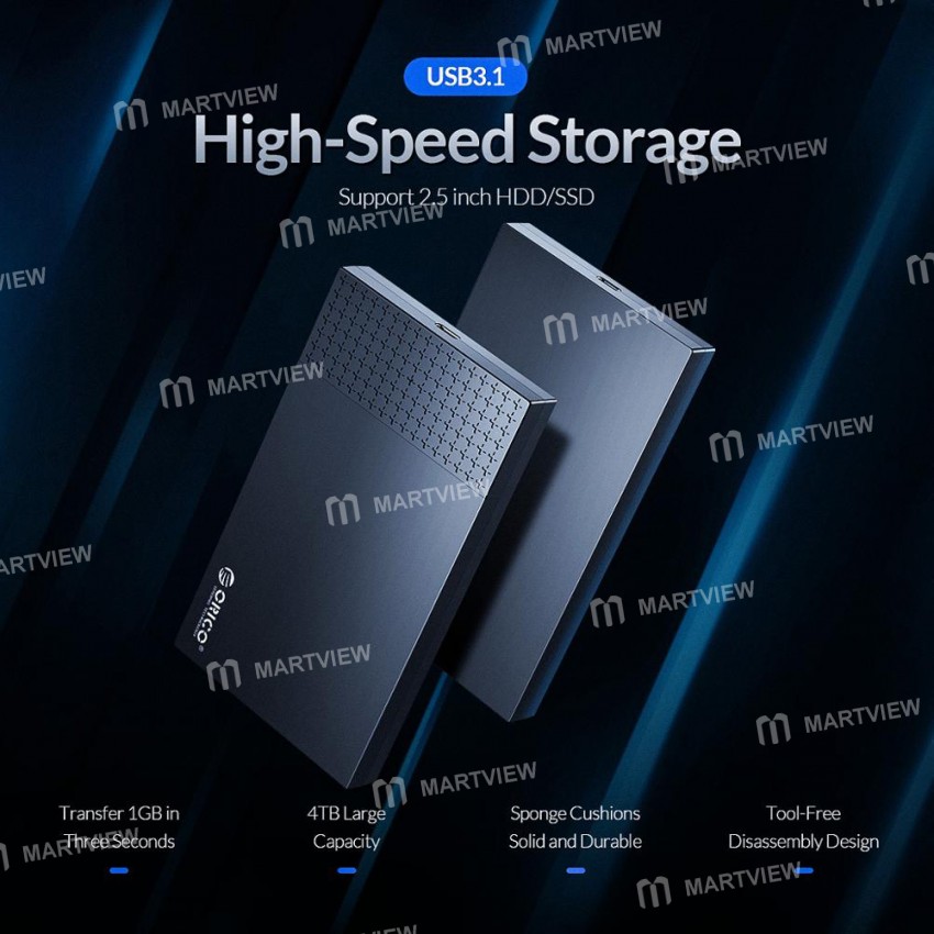 Orico 2526C3-BK 2.5-inch SATA to USB 3.1 Type C External HDD Enclosure for 2.5 Inch SSD and HDD 7-9.