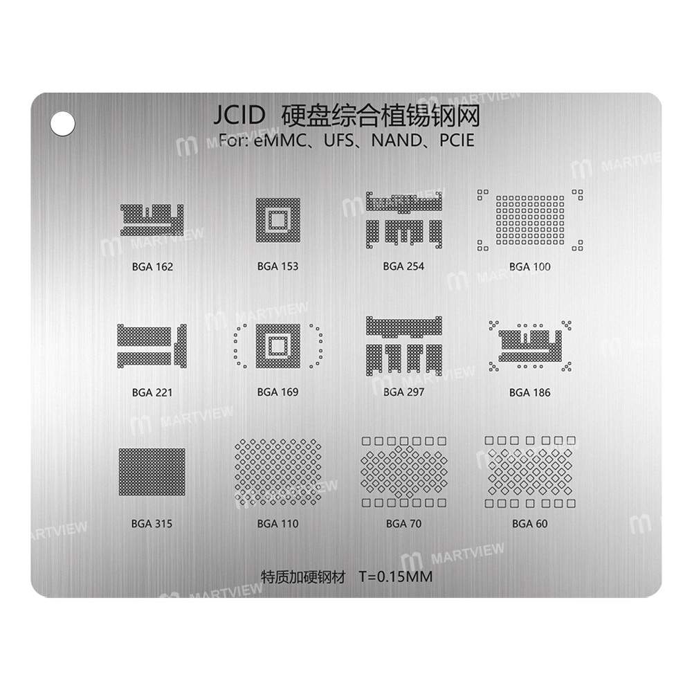 jcid 015mm-emmc-ufs-nand-pcie-hard-drive-bga-reballing-stencil-tin-planting-steel-network