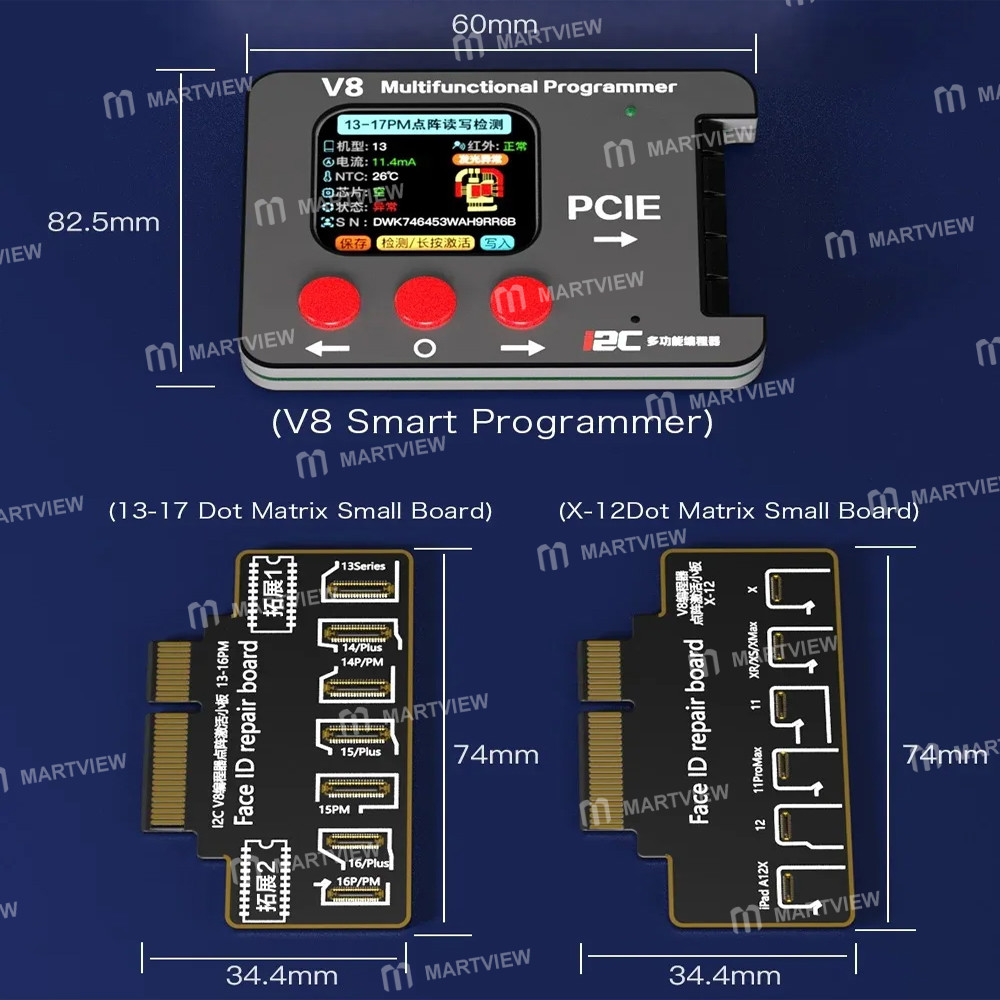 i2c v8-dot-matrix-smart-programmer-supports-face-dot-matrix-repair-for-iphone-x-to-17pm-15