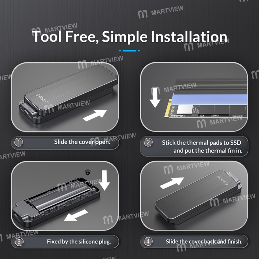 Orico USB3.2 Gen2 to Type-C 10Gbps M.2 NVMe SSD Enclosure Built-in Metal Heat Solid
