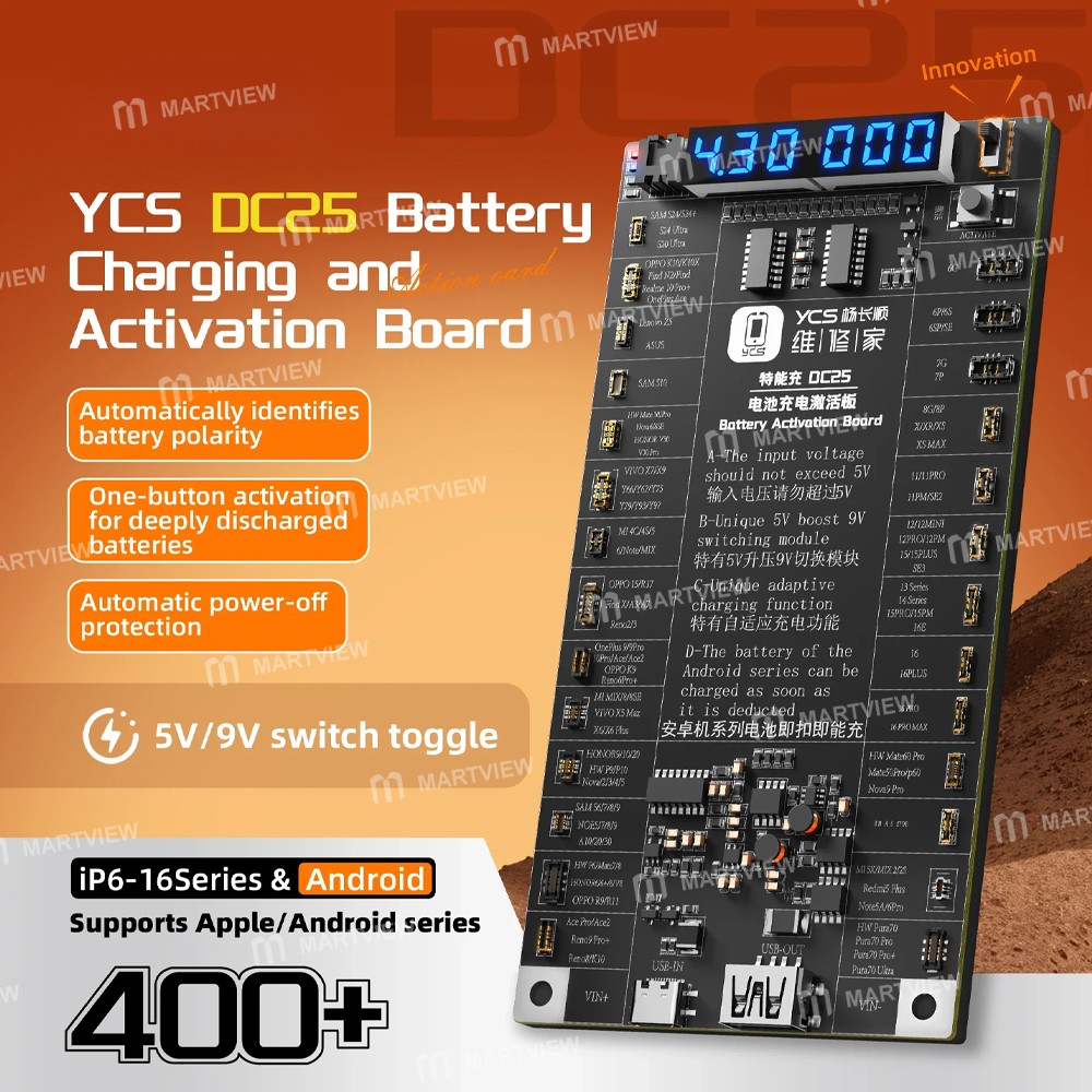ycs dc25-battery-charging-activation-board-for-iphone-6-16pm-with-16e-most-android-2