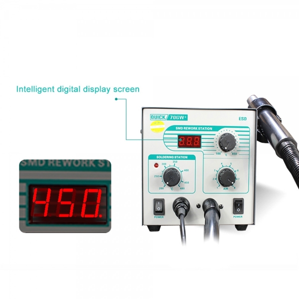 Quick 706W+ Digital Display 2 In 1 Hot Air SMD Rework Station Soldering Station Iron Heat Gun Kit for Phone Welding Repair - Malaysia