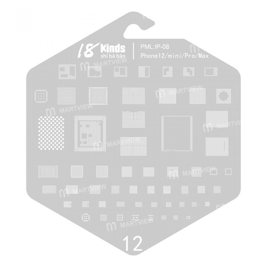 18 Kinds Chip BGA IC Reballing Stencil Kits for iPhone 6 to 13 Pro Max Screen Dot Matrix IC