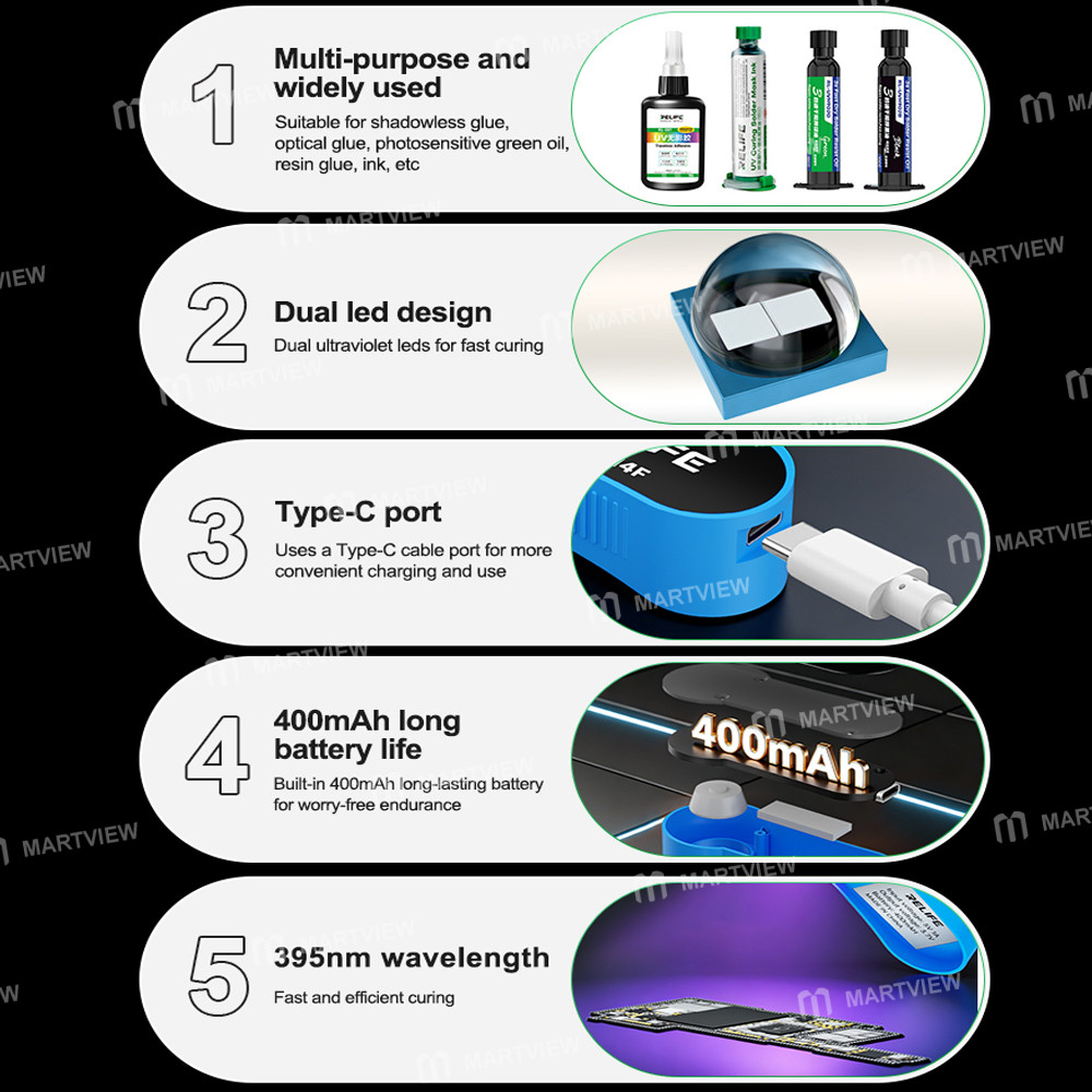 relife rl-014f-rechargeable-395nm-dual-leds-band-mini-uv-curing-lamp-for-pcb-repair-8