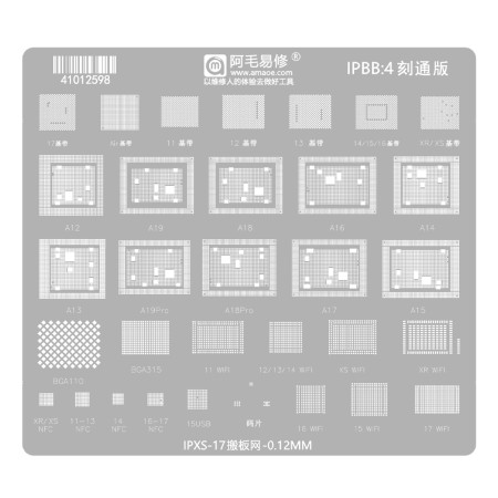 Amaoe IPBB:4 Baseband / Hard Disk / WiFi / NFC / Code Chip BGA Reballing Stencil for iPhone XS-17PM - Carve Through Edition
