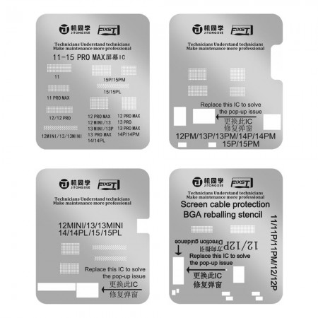 Fixst & JTX LCD Screen IC Flex Cable Protection Stencil Set for iPhone 11 to 15Pro Max