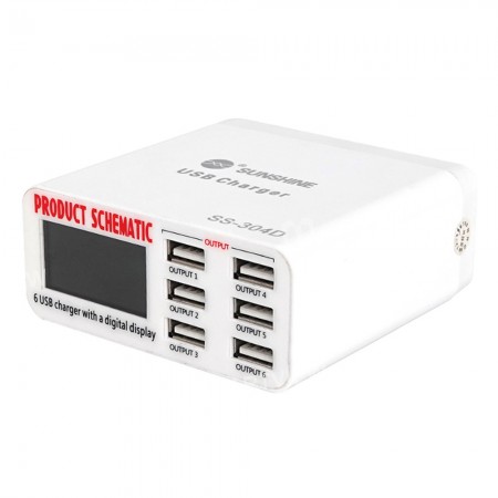 Sunshine SS-304D 6-Ports USB 2.4A LCD Digital Smart Fast Charging Station