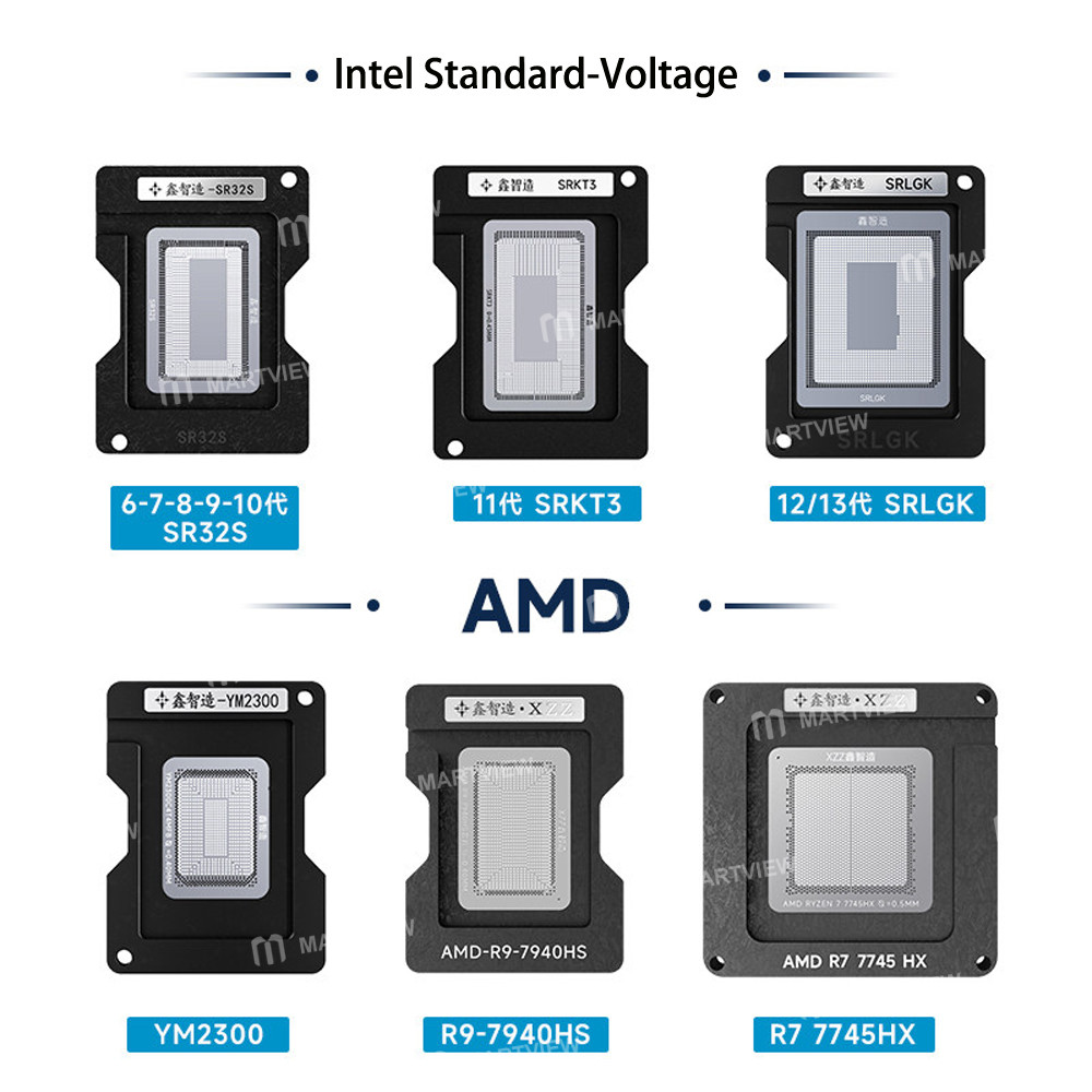 xzz 45-in-1-intel-low-voltage-intel-standard-voltage-southbridge-pch-amd-cpu-bga-reballing-stencil-p