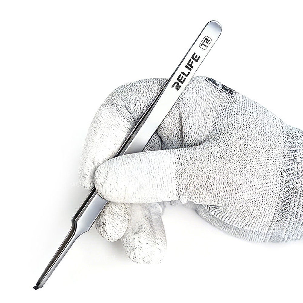relife t2-extended-anti-magnetic-flat-round-tip-tweezers-for-smd-electronics-component-handling-2