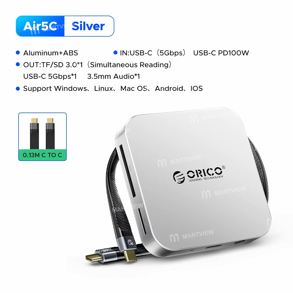 orico air5-air5c-usb-c-to-sd-tf-slot-pd100w-ultra-thin-magnetic-card-reader-for-iphone-android-table