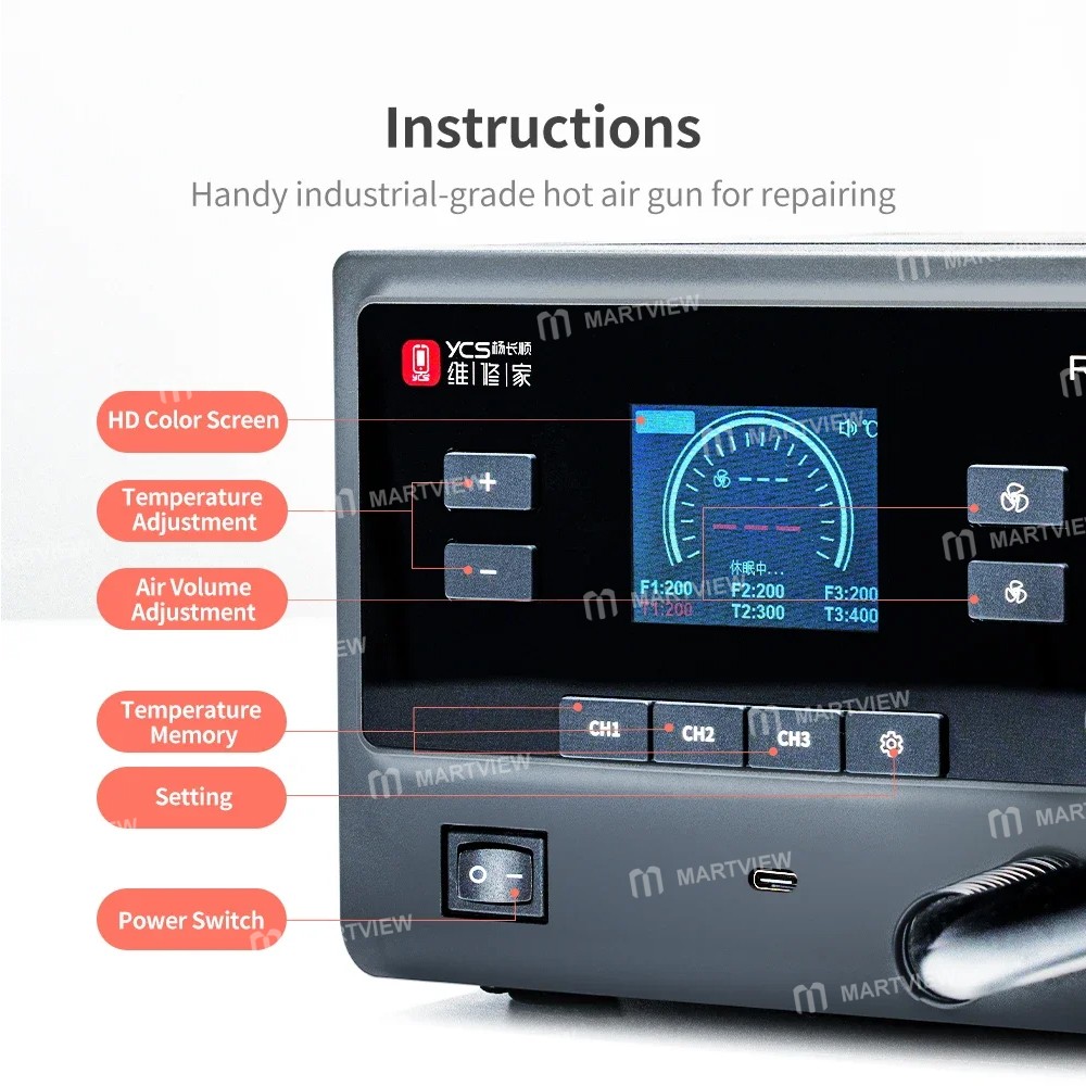 ycs r1-1000w-temperature-control-hot-air-gun-rework-station-for-mobile-phone-pcb-bga-repair-2