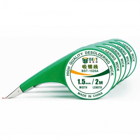 BST 2-Meter 1.5 / 2.0 / 2.5 / 3.0 / 3.5mm Anti-hot Desoldering Wick with Thumb Wheel Dispenser